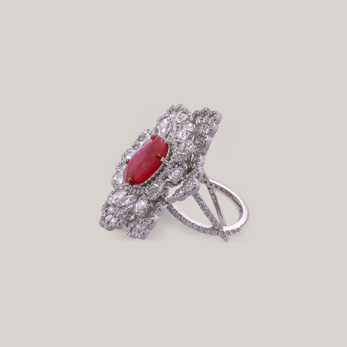 Fuchsia Fire Flower Diamond Ring