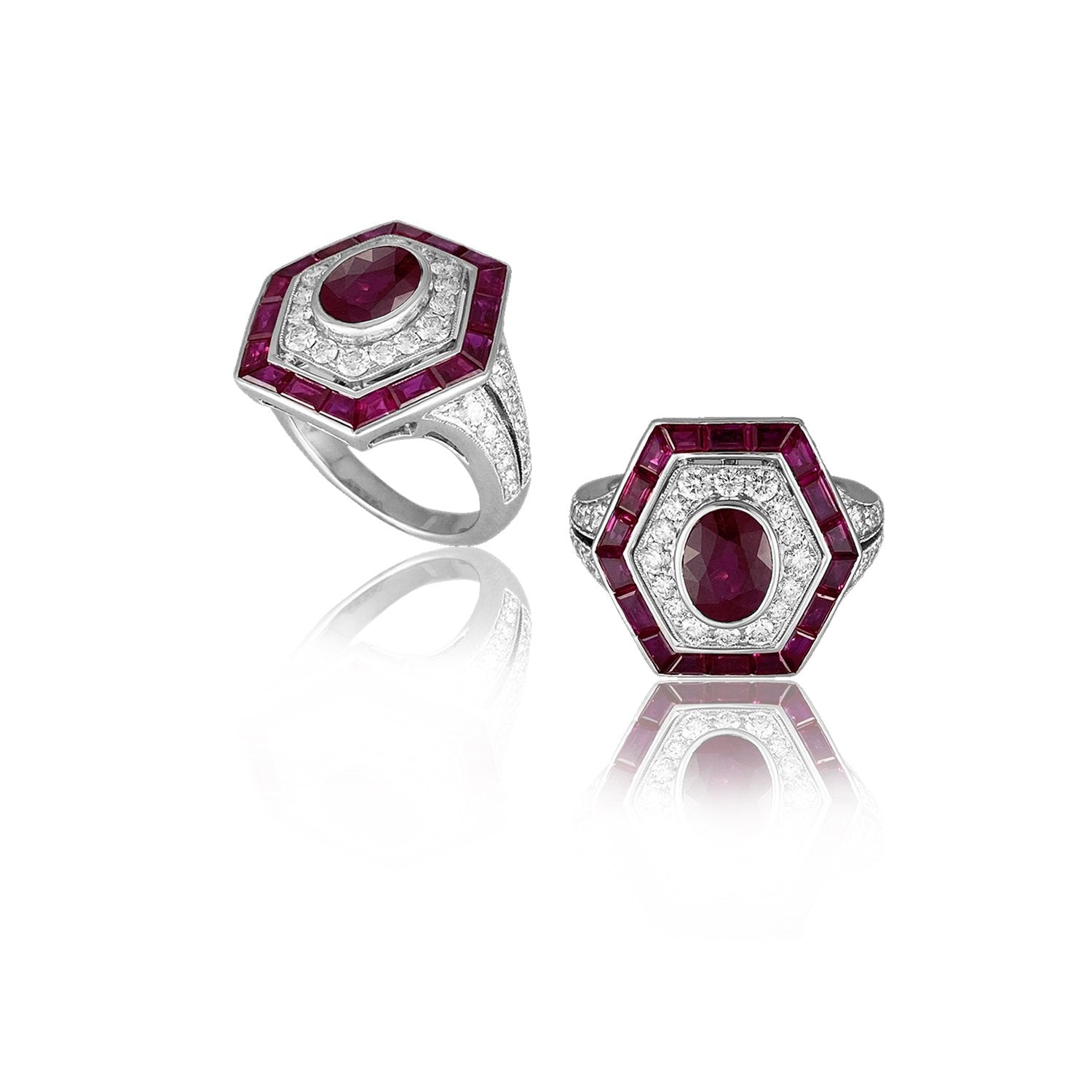 Hexagonal Ruby Diamond Ring