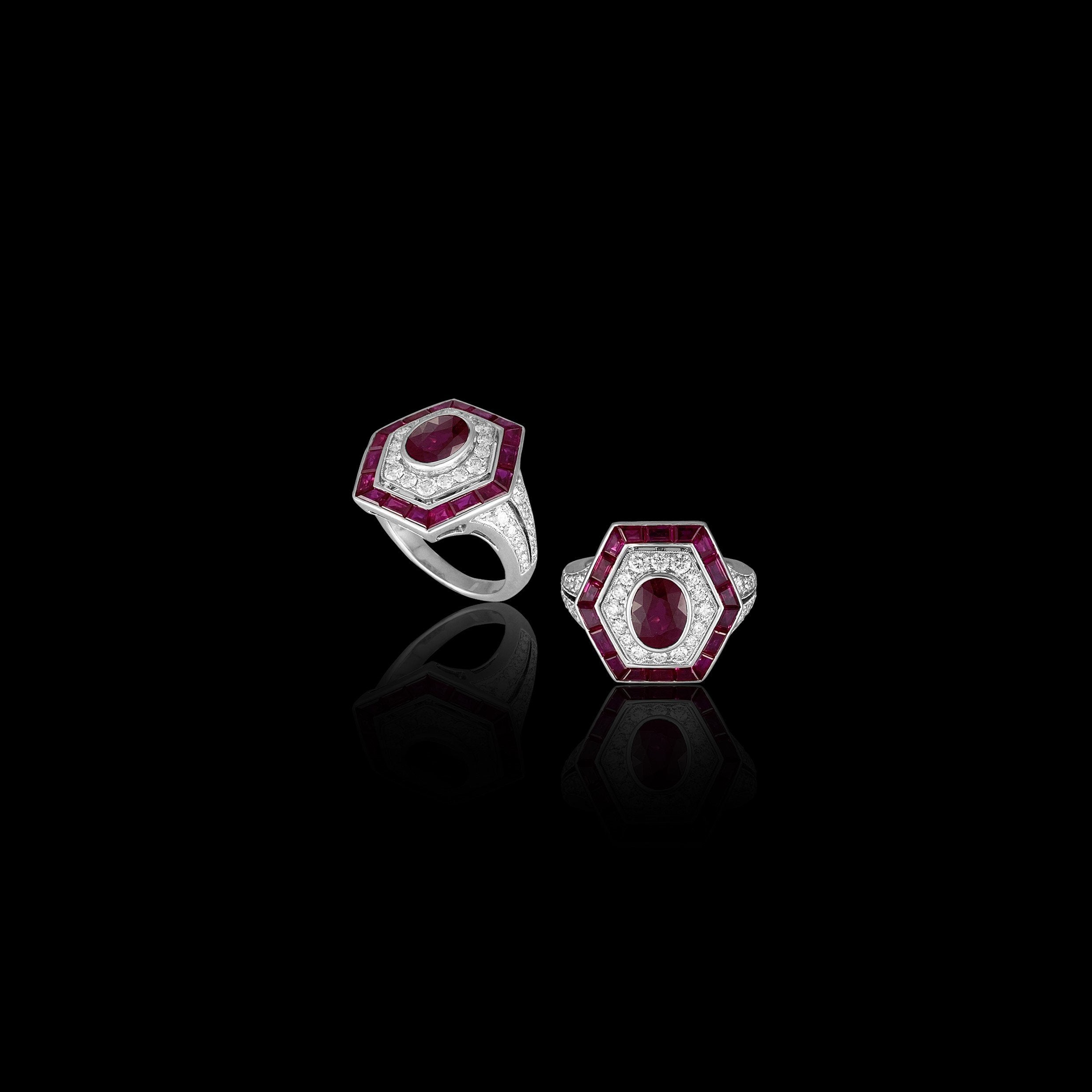 Hexagonal Ruby Diamond Ring