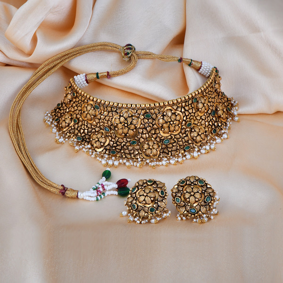 Charming Gemstone Gold Choker Set