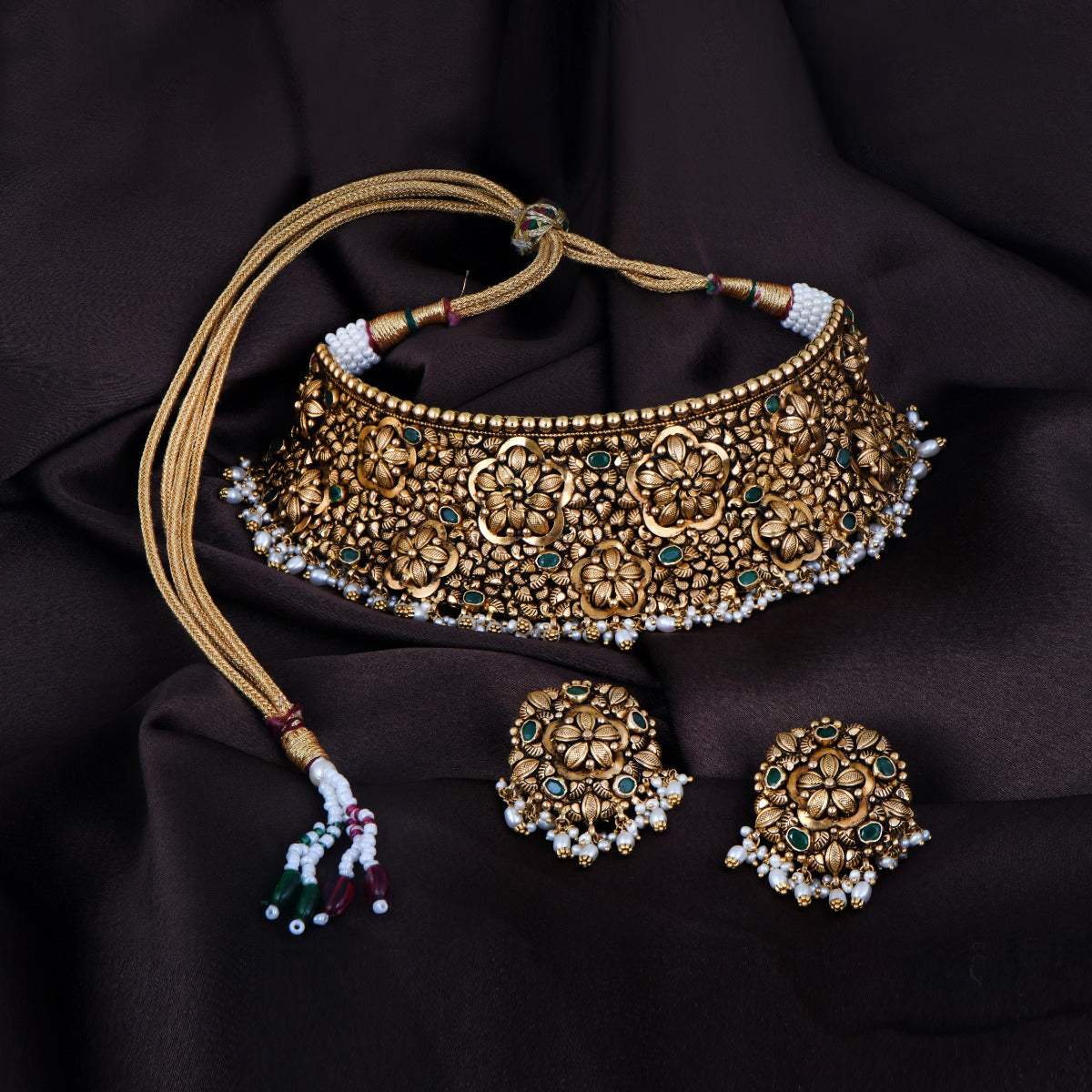 Charming Gemstone Gold Choker Set