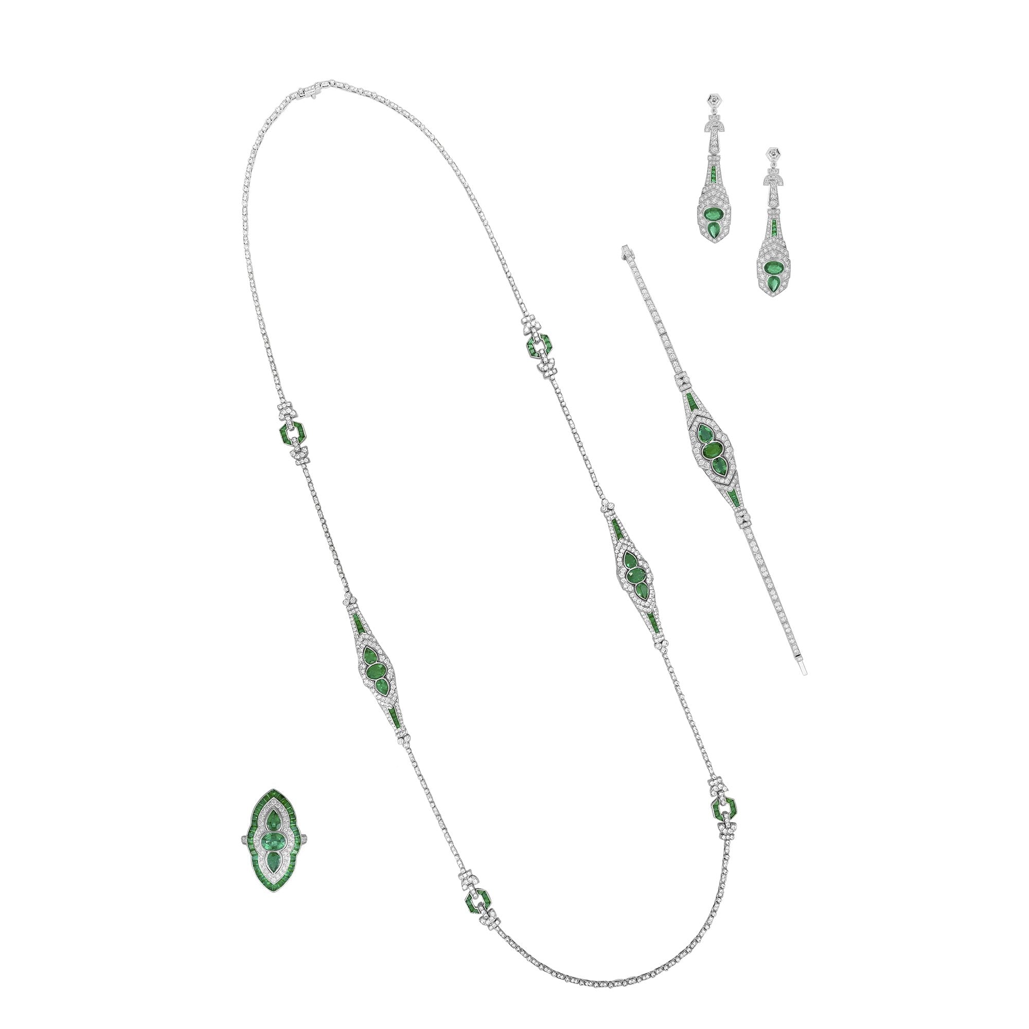 Emerald Dotted Slender Diamond Necklace Set