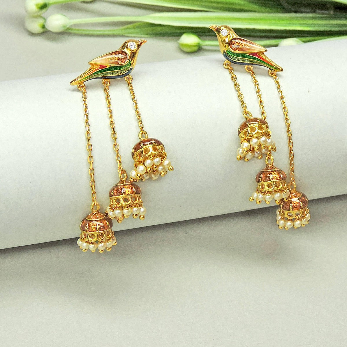 Swaying Parrot Enamel Drop Earrings