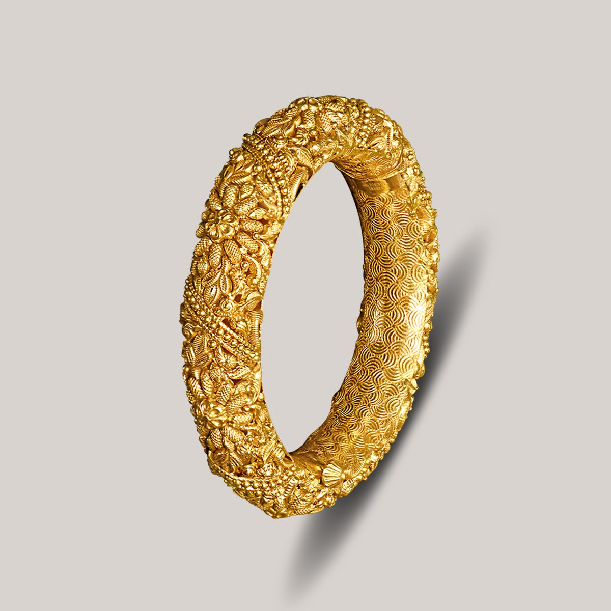Etched "Floral Thalaivi" Gold Bangles