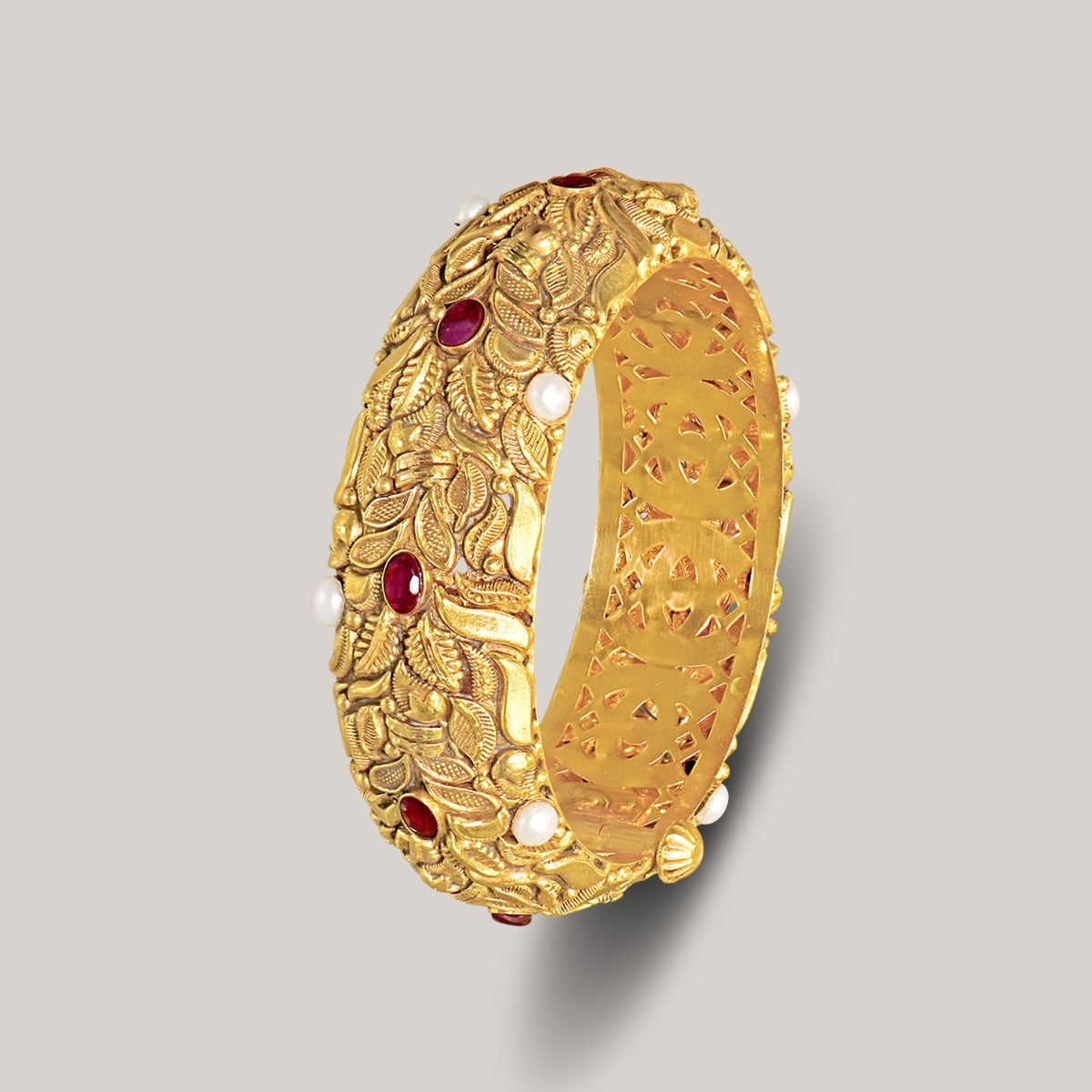 Stocky Feathered Gold Bangle