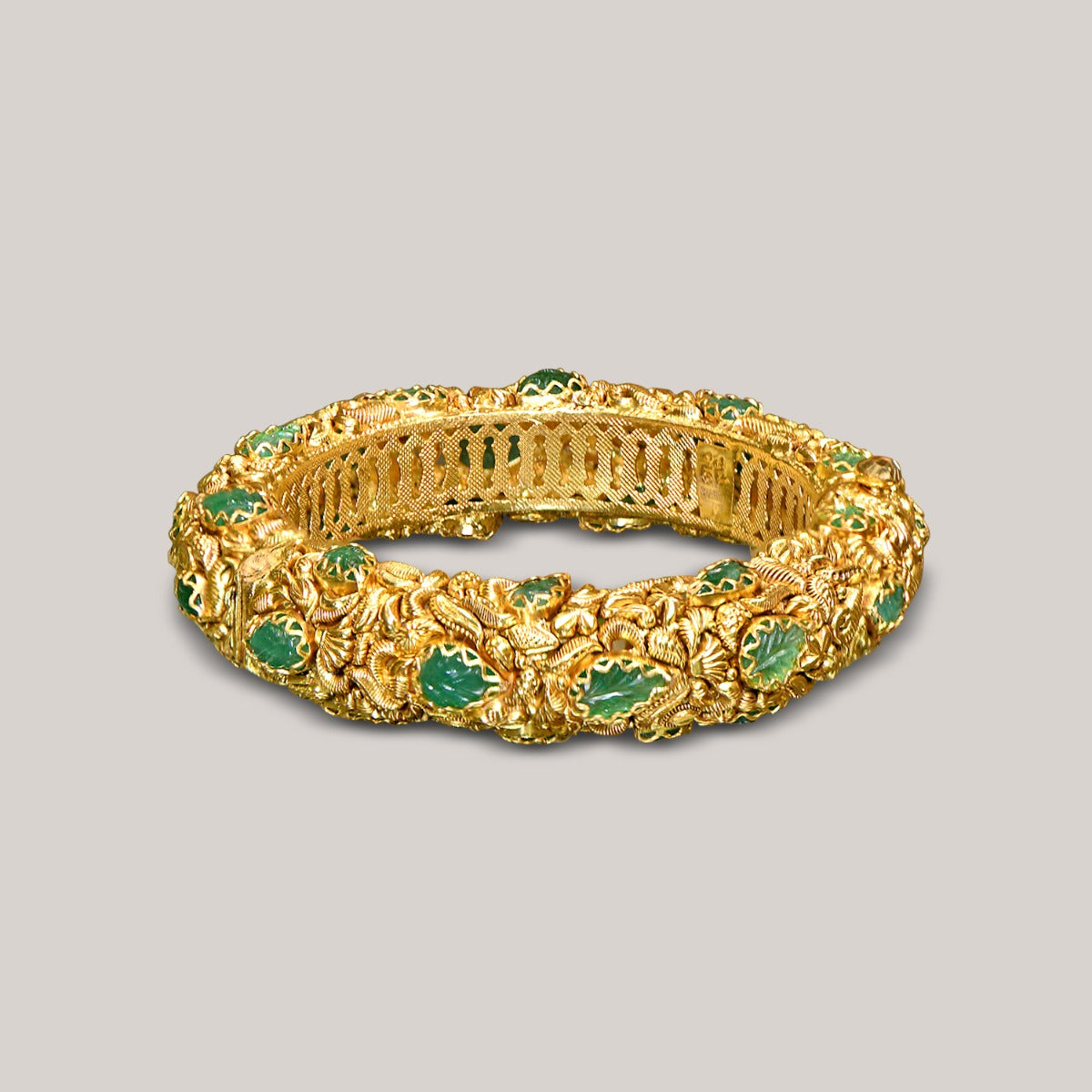 Green Blooming Leaves Gold Bangle Set