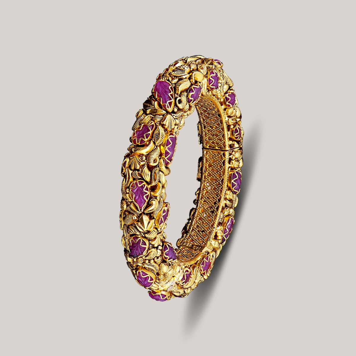 Red Blooming Leaves Gold Bangle Set