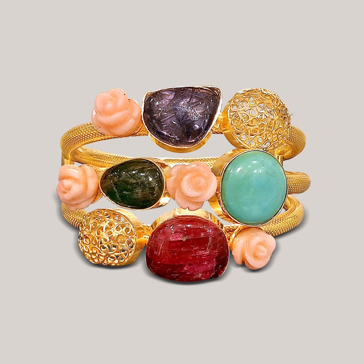 Evaline Multi-Stone Gold Bangle