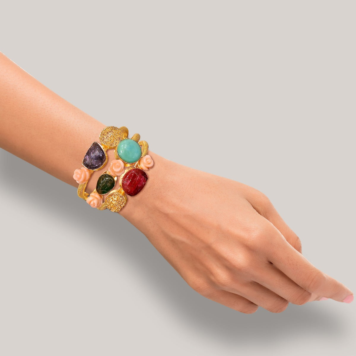 Evaline Multi-Stone Gold Bangle
