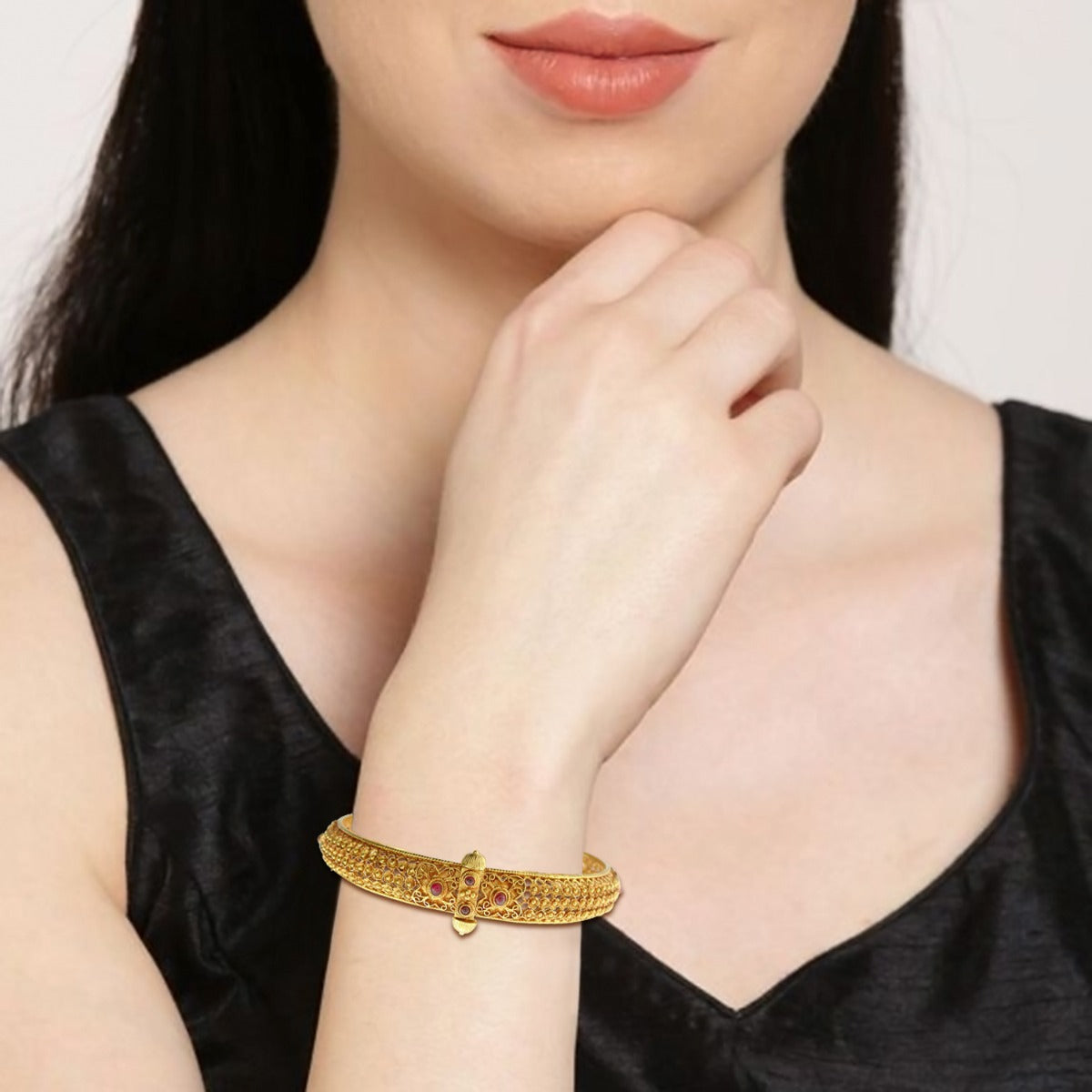 Ruby Studded Gold Kada