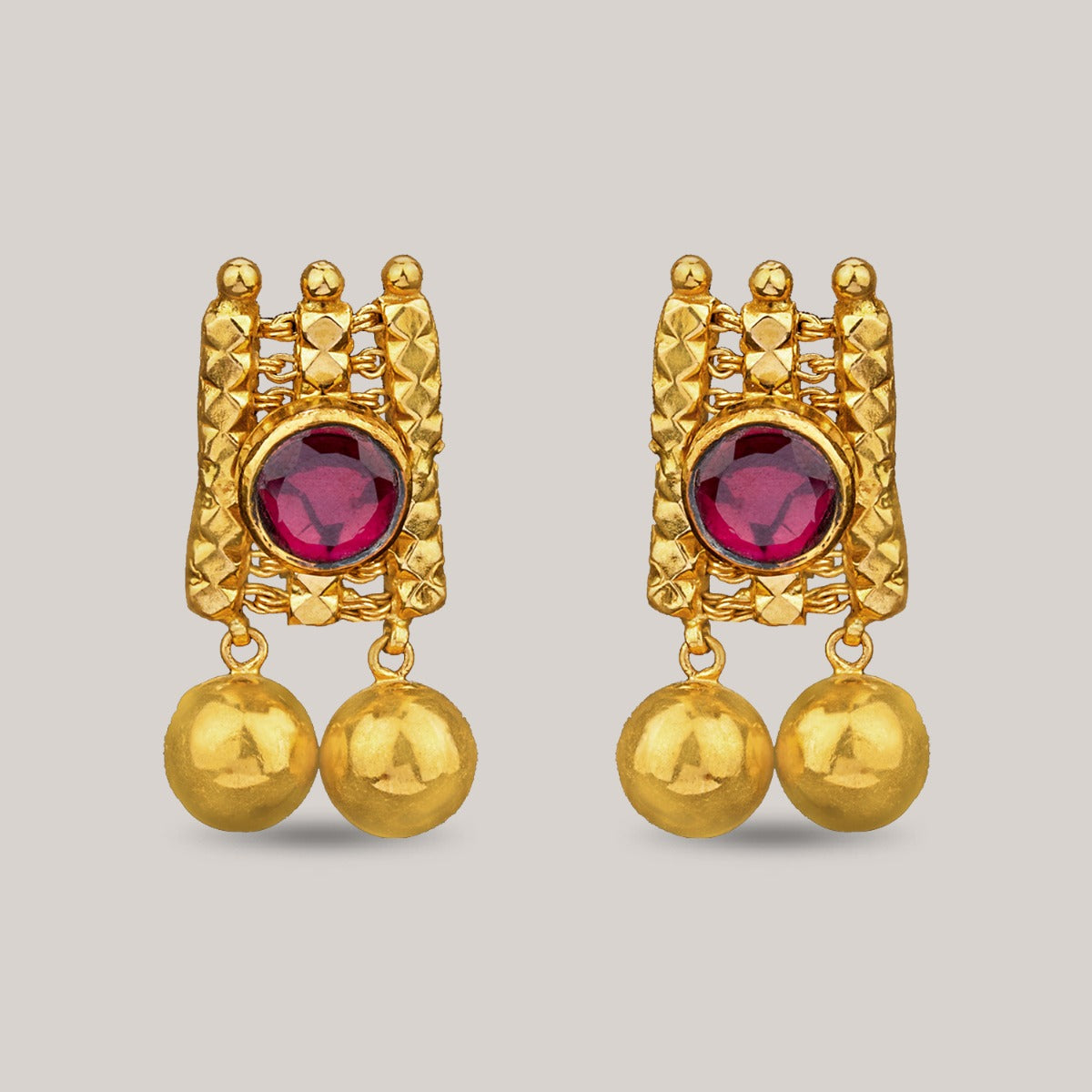 Pink Eyed Gold Earrings