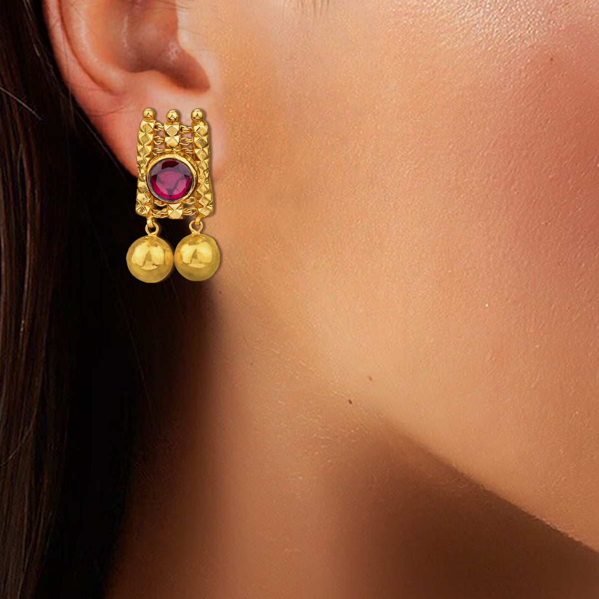 Pink Eyed Gold Earrings