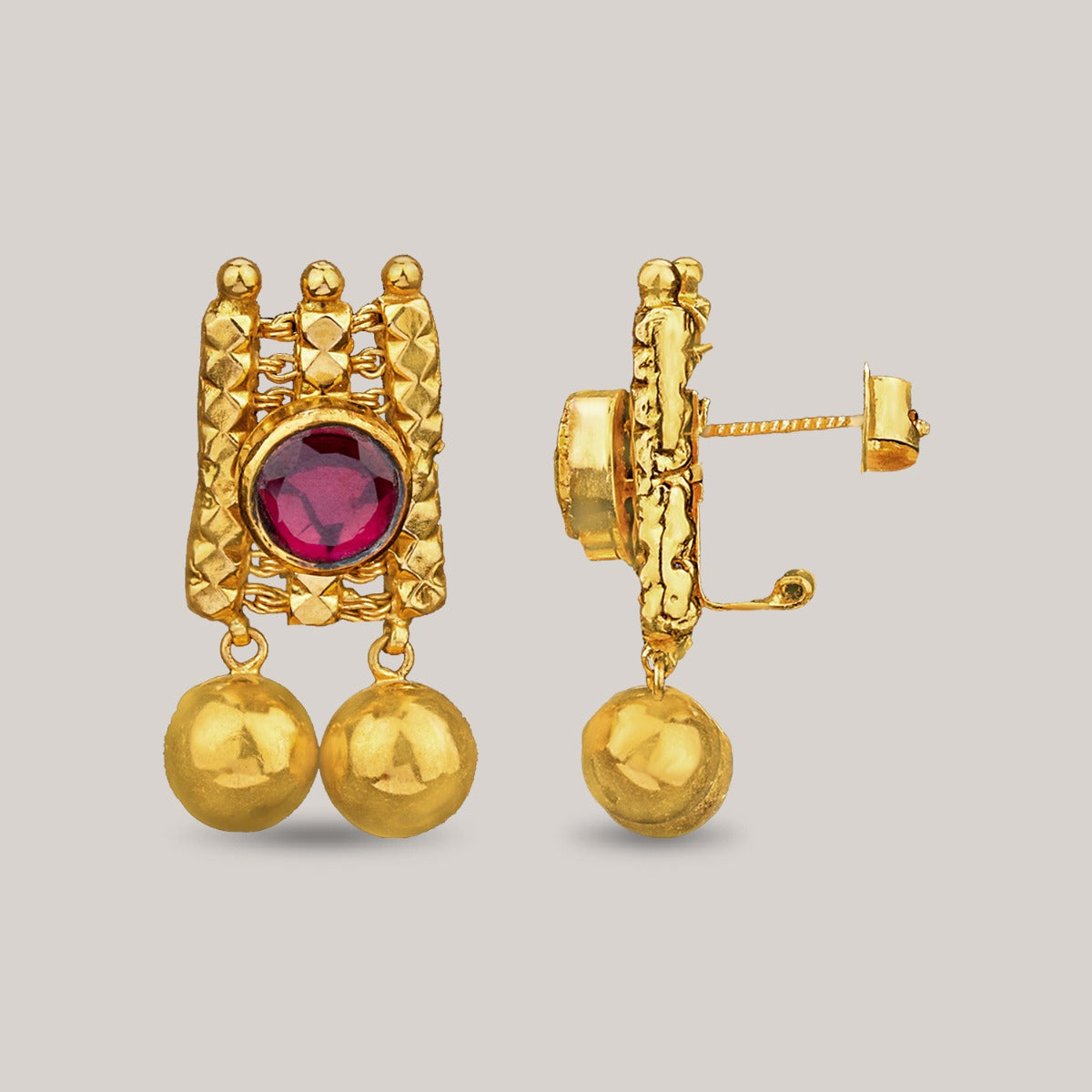 Pink Eyed Gold Earrings