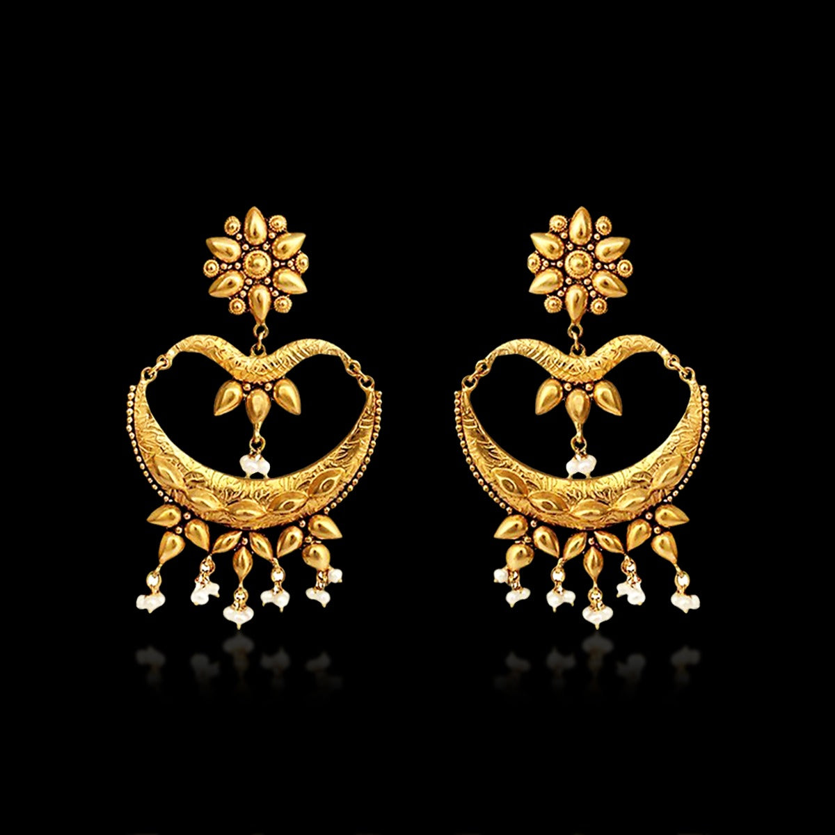 Crescent Pearl Gold Chandbali