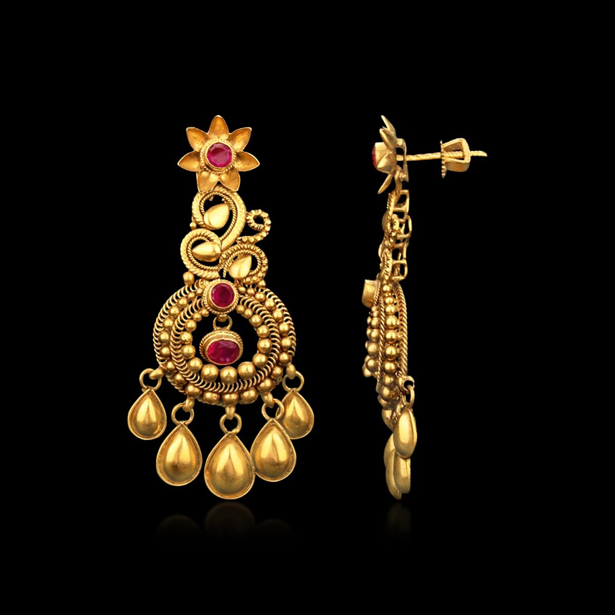 Classic Traditional Carve Gold Earrings