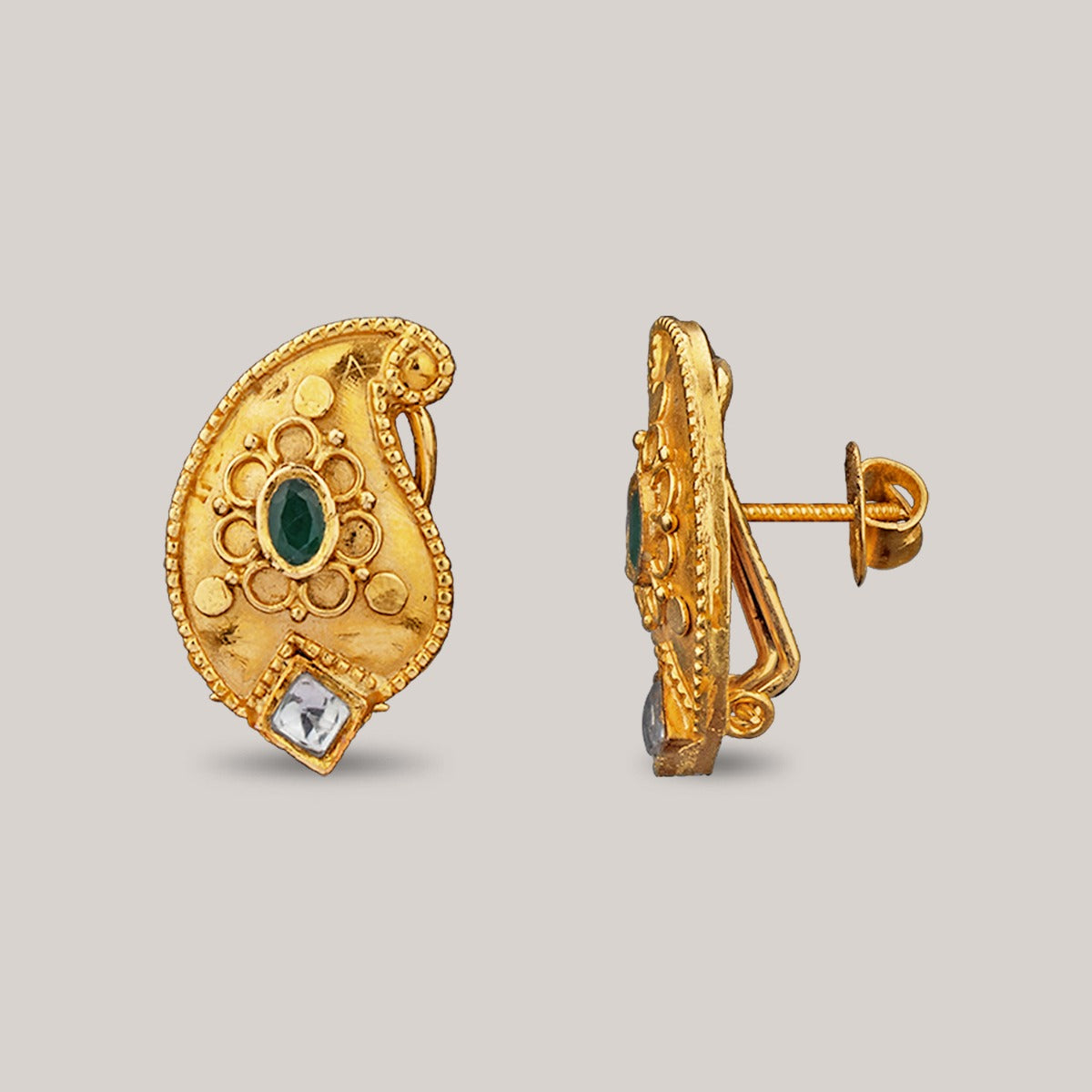 Green Pot Gold Earrings