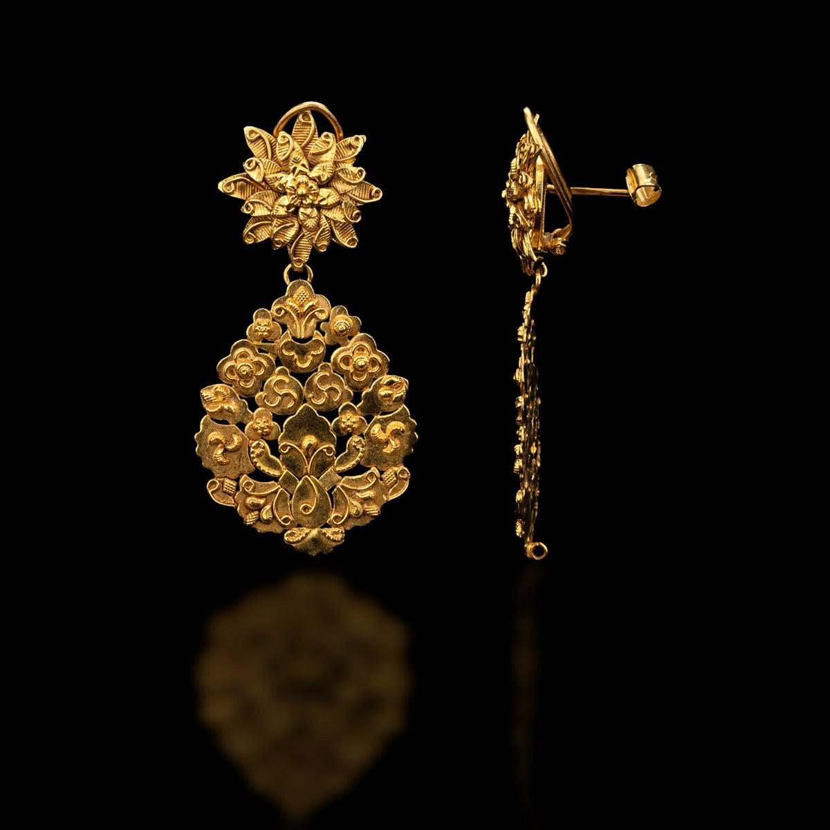 Temple Motif Gold Earrings