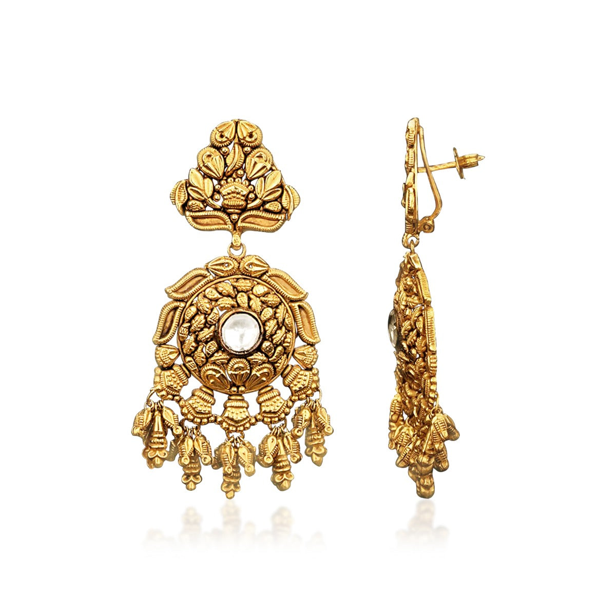 Classic Leaves Motif Gold Earrings
