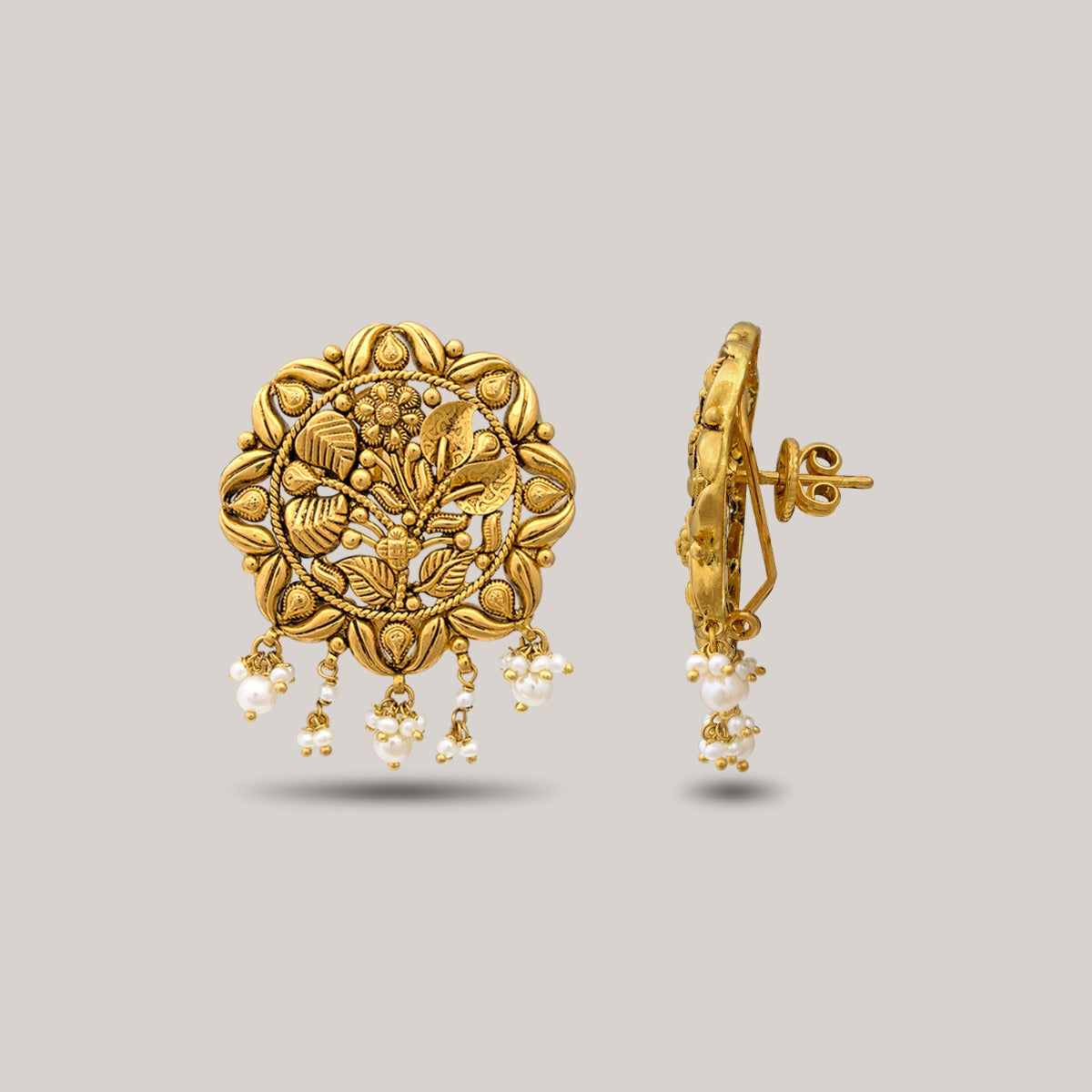 Framed Leaf Gold Earrings