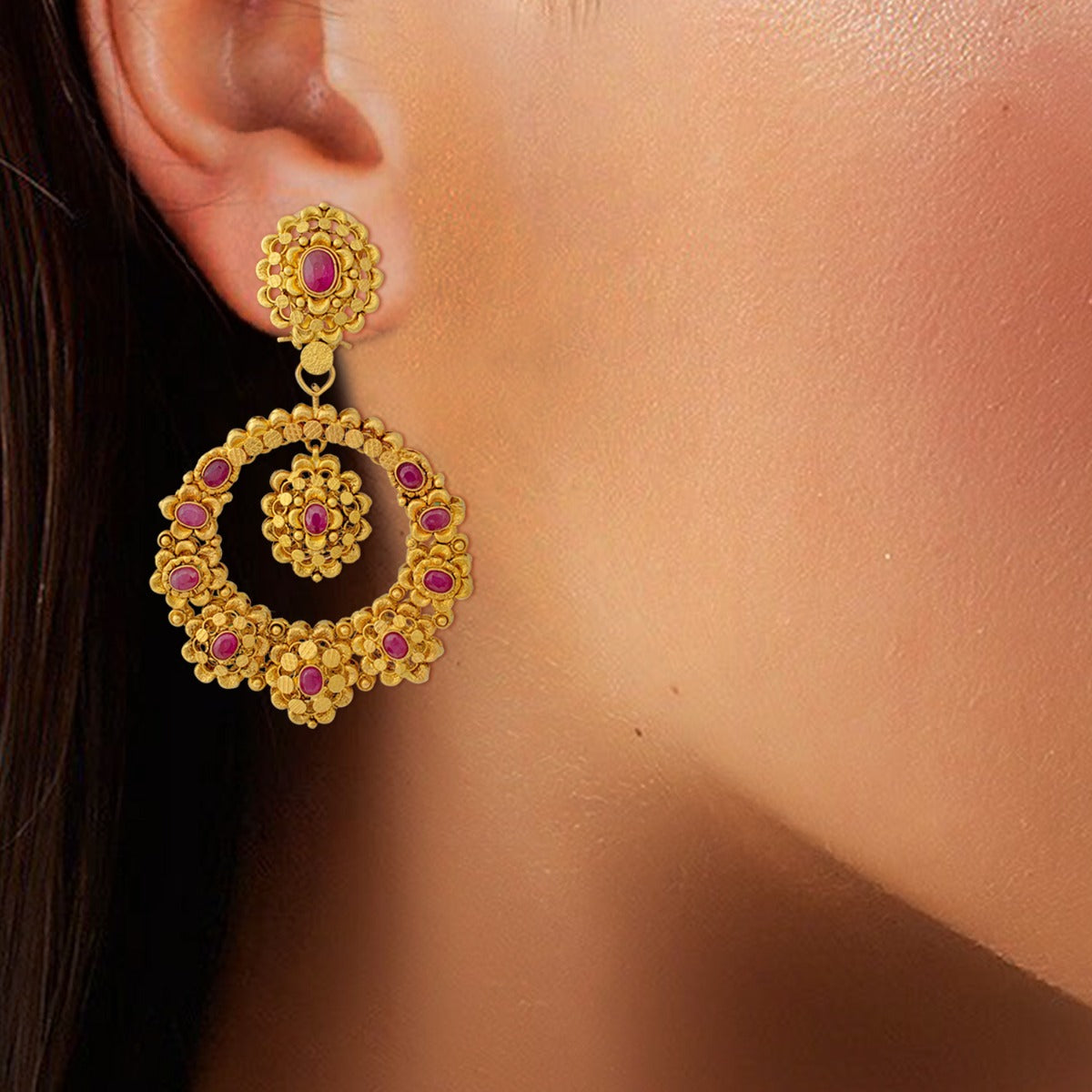 Lia Blooms Gold Chandbali