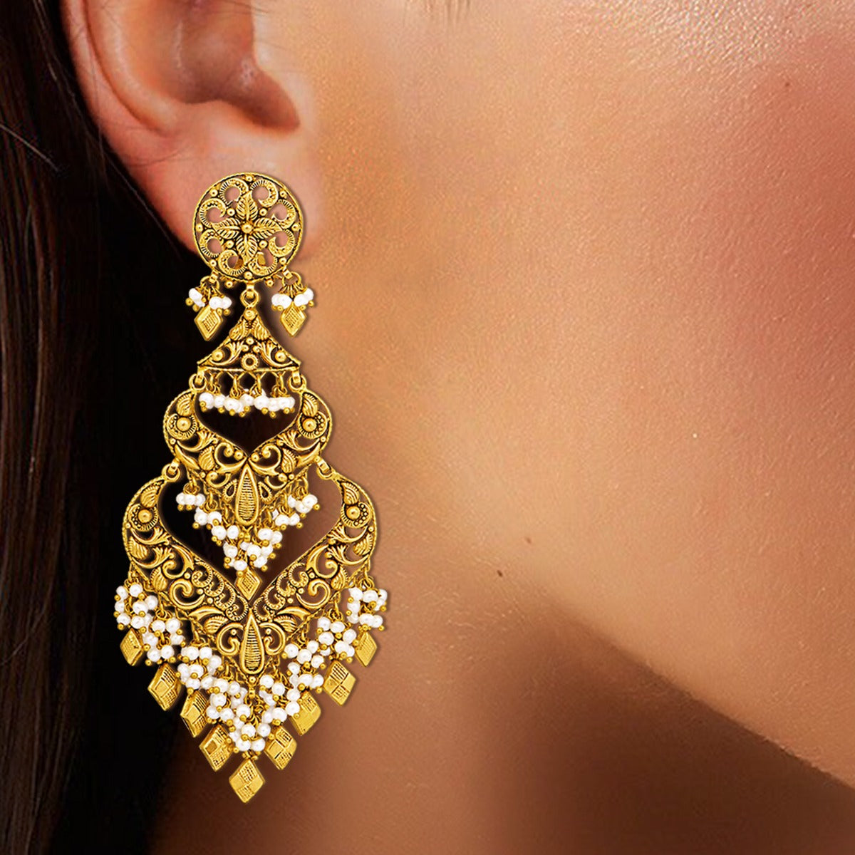 Three Layered Gold Earrings