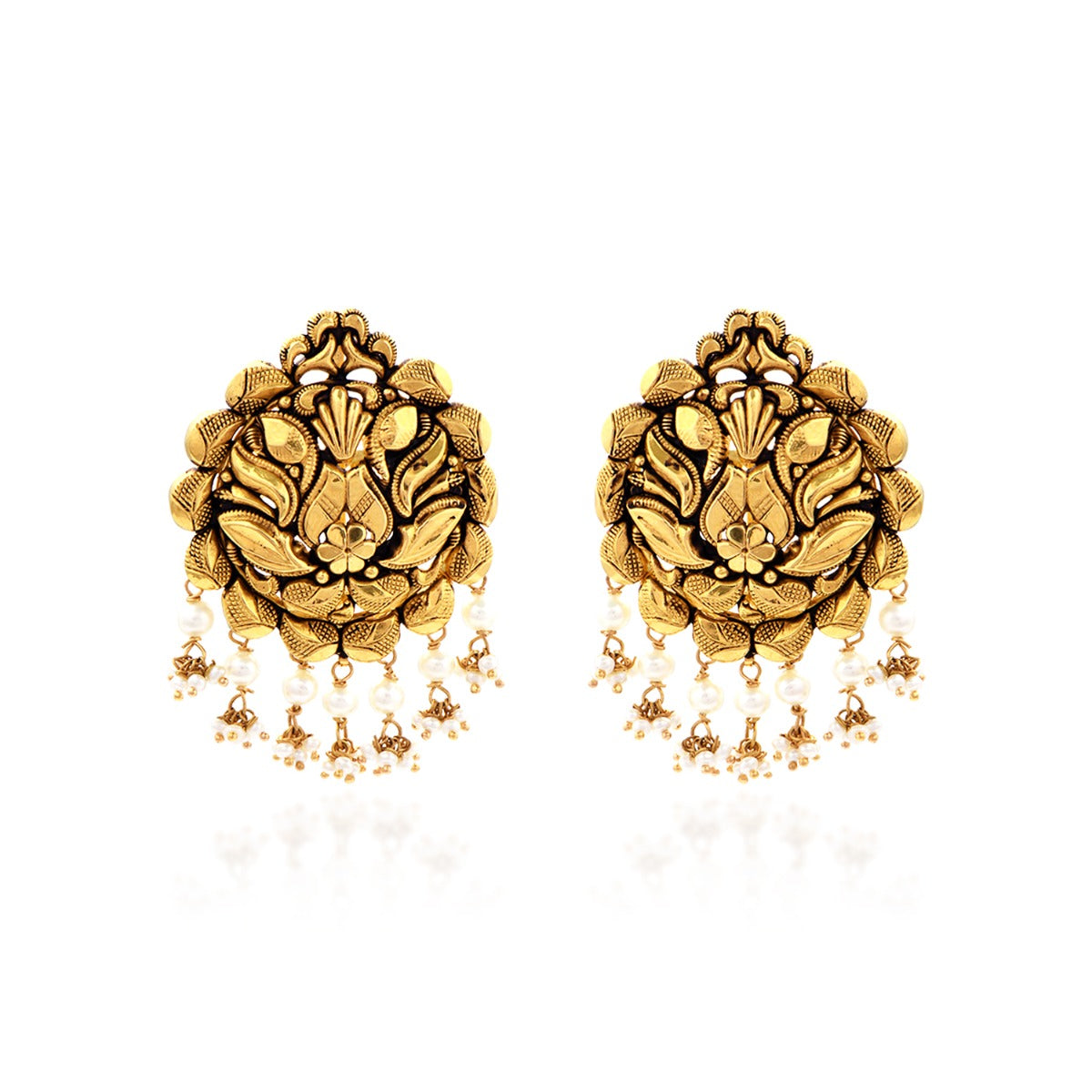 Petalled Ganesha Gold Earrings