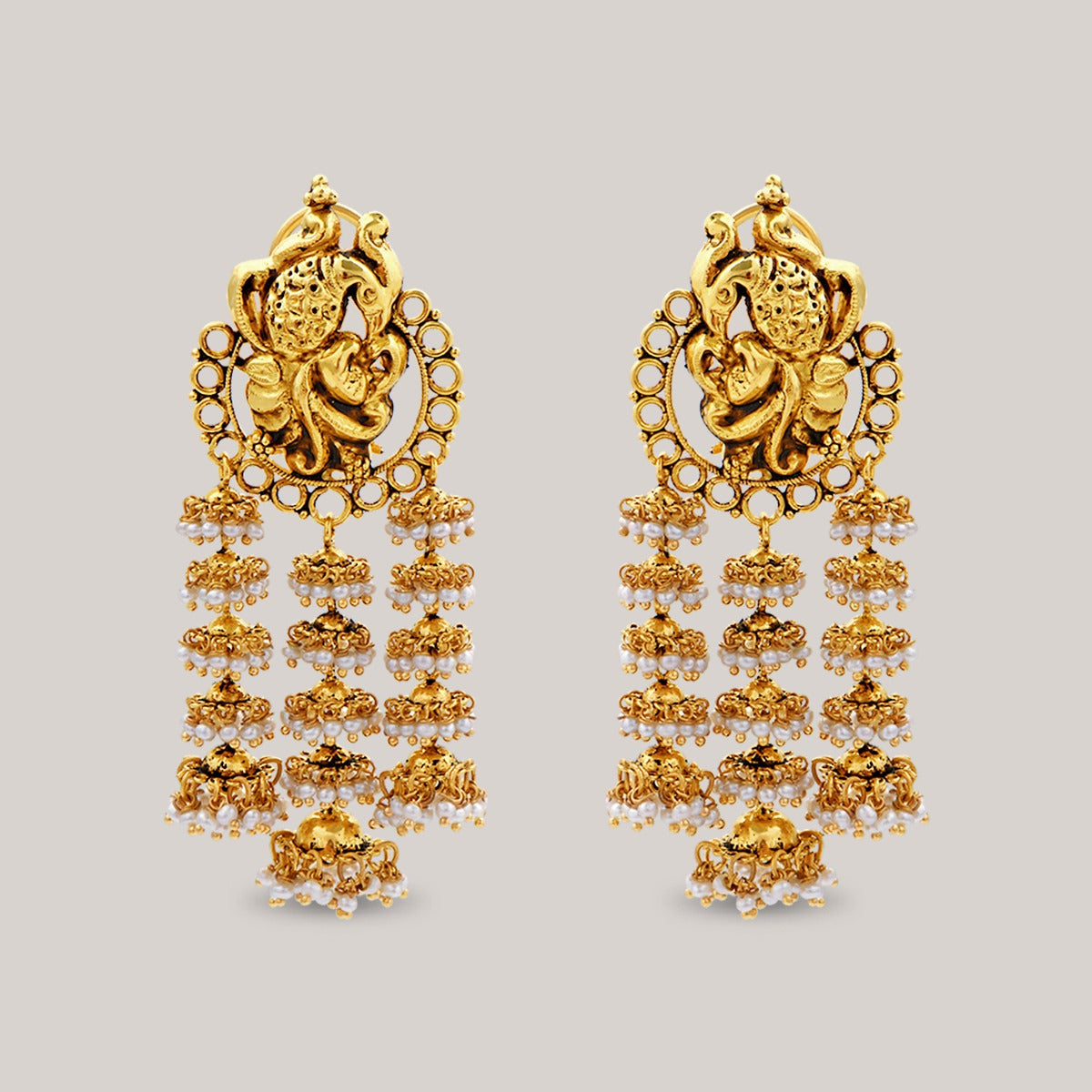 Ganesha Perch Gold Earrings