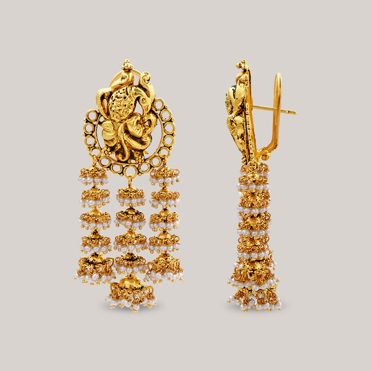 Ganesha Perch Gold Earrings