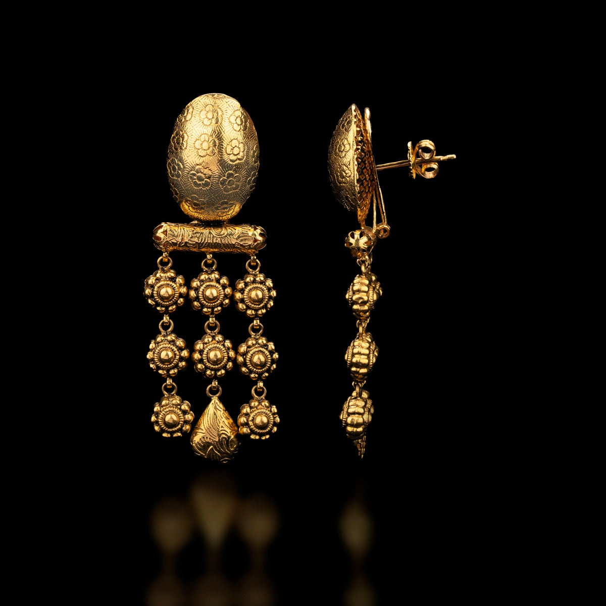 Floral Carving Gold Earrings