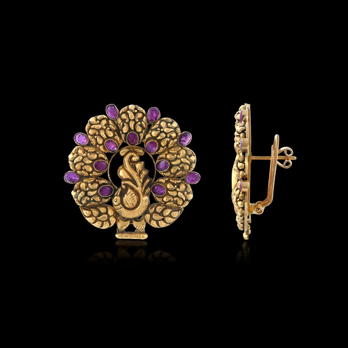 Regal Peacock Bloom Gold Earrings