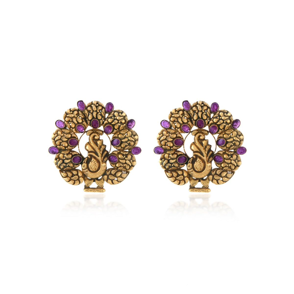 Regal Peacock Bloom Gold Earrings
