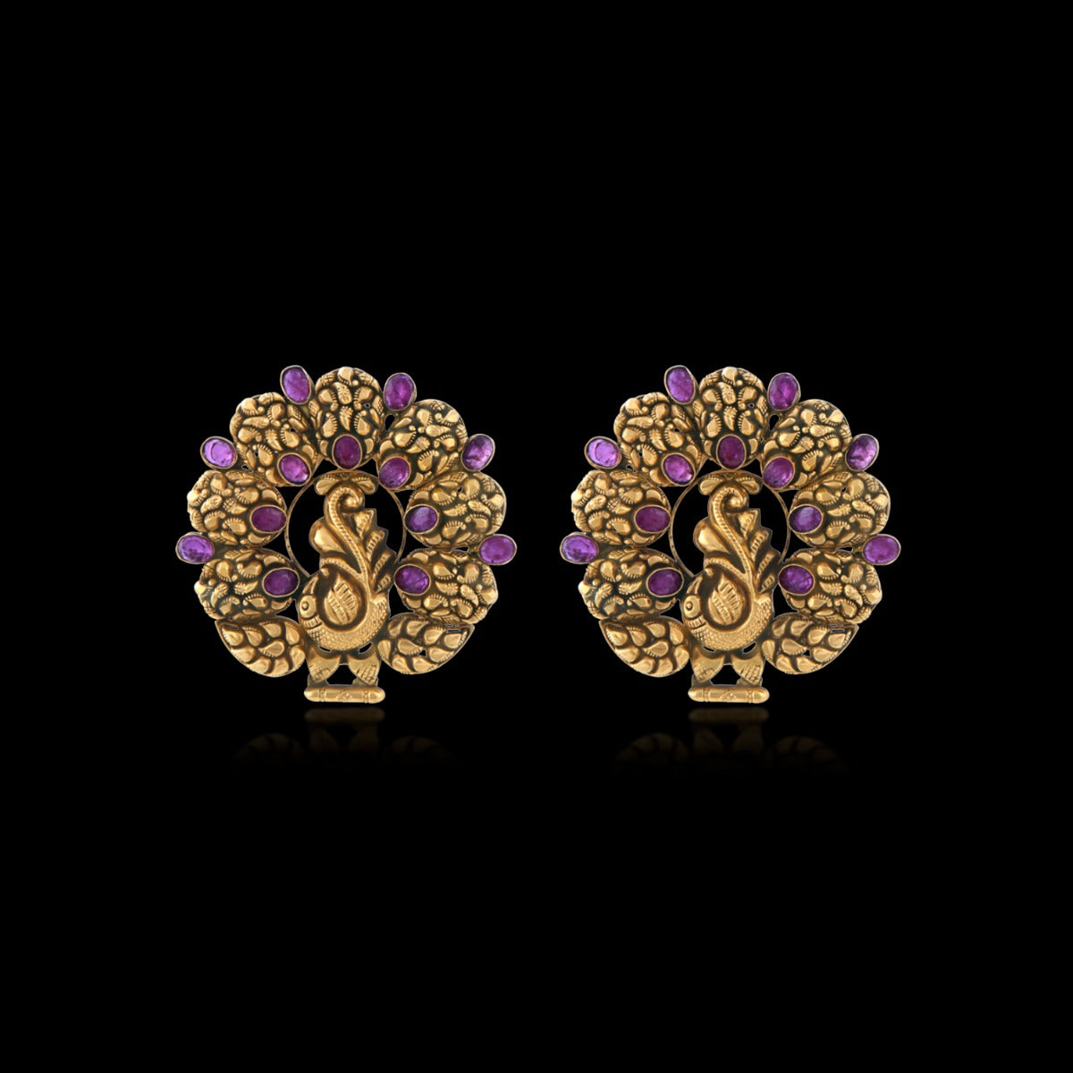 Regal Peacock Bloom Gold Earrings