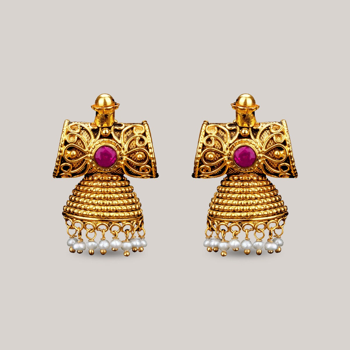 Pink Parrot Gold Earrings