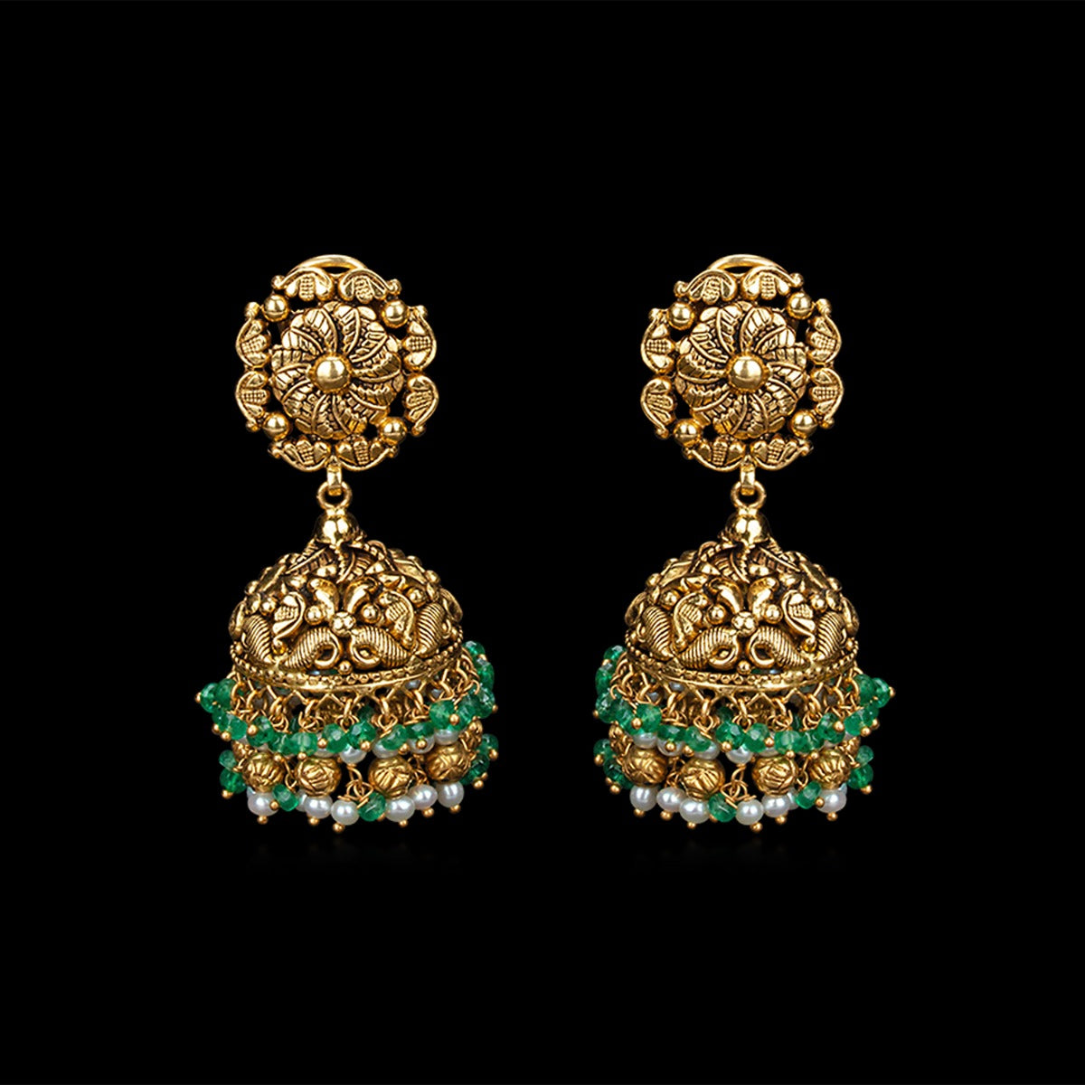 Green Petals Gold Jhumka