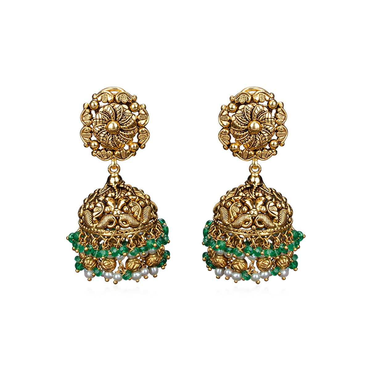 Green Petals Gold Jhumka