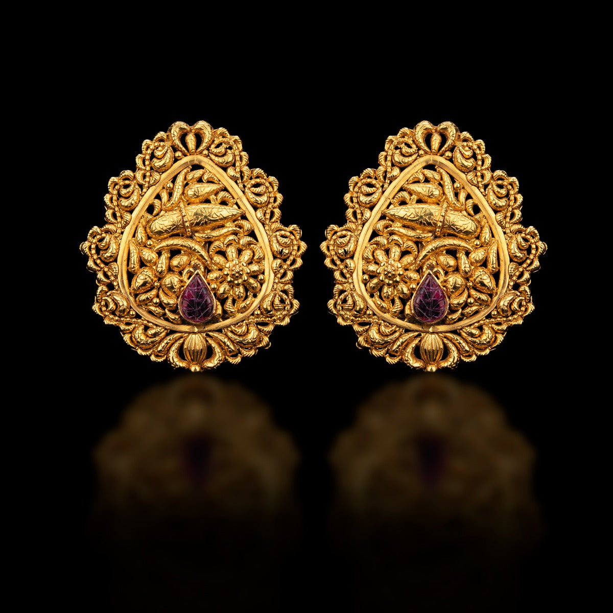 Forest Carving Gold Earrings
