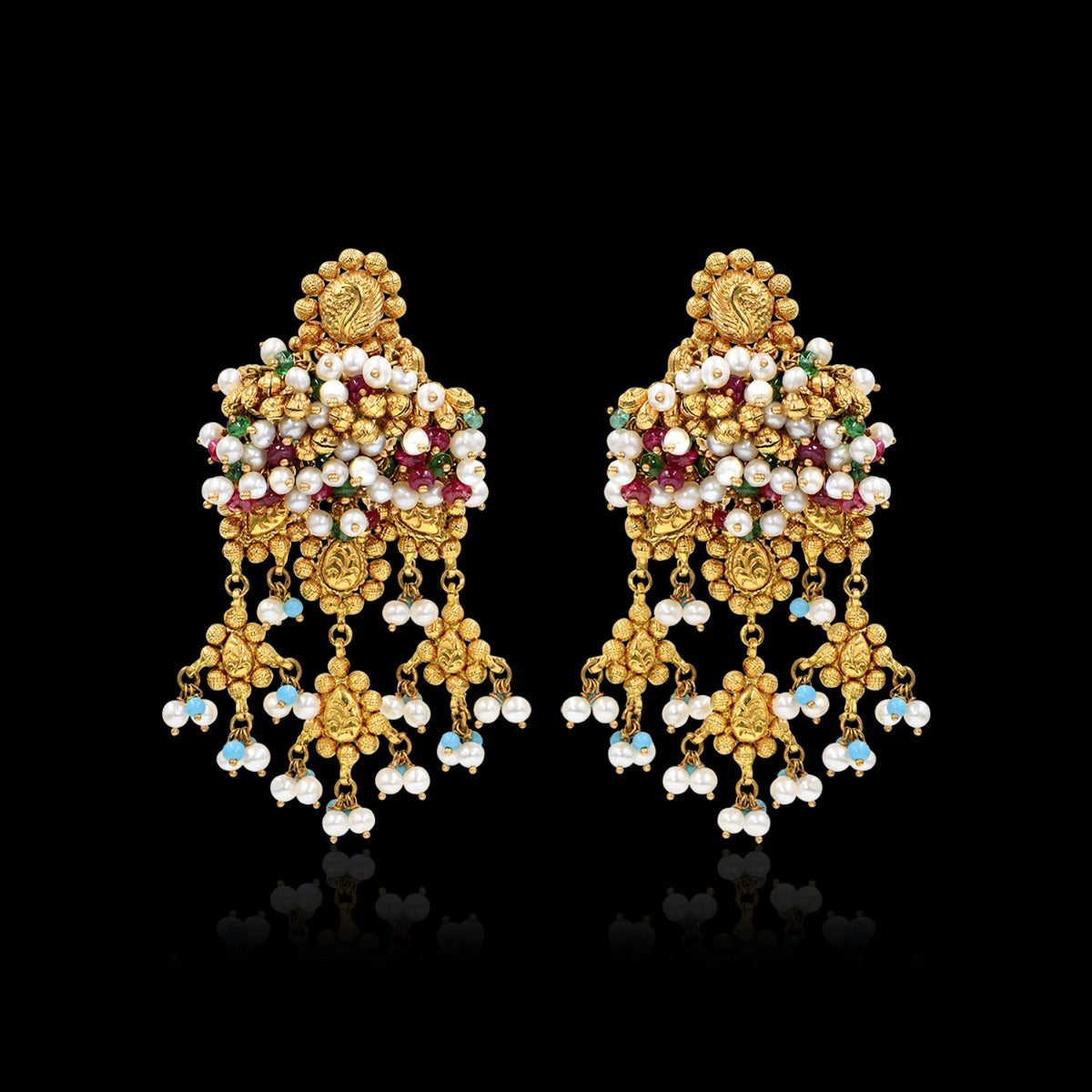Gemstone Cluster Gold Earrings