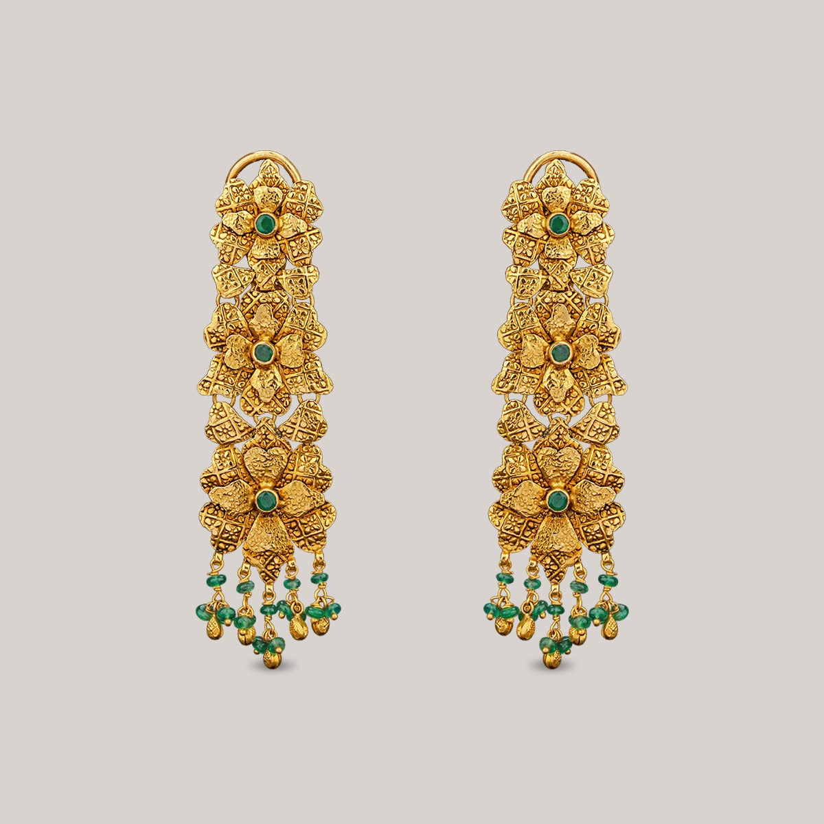 Flowery Shrub Trickling Gold Earrings