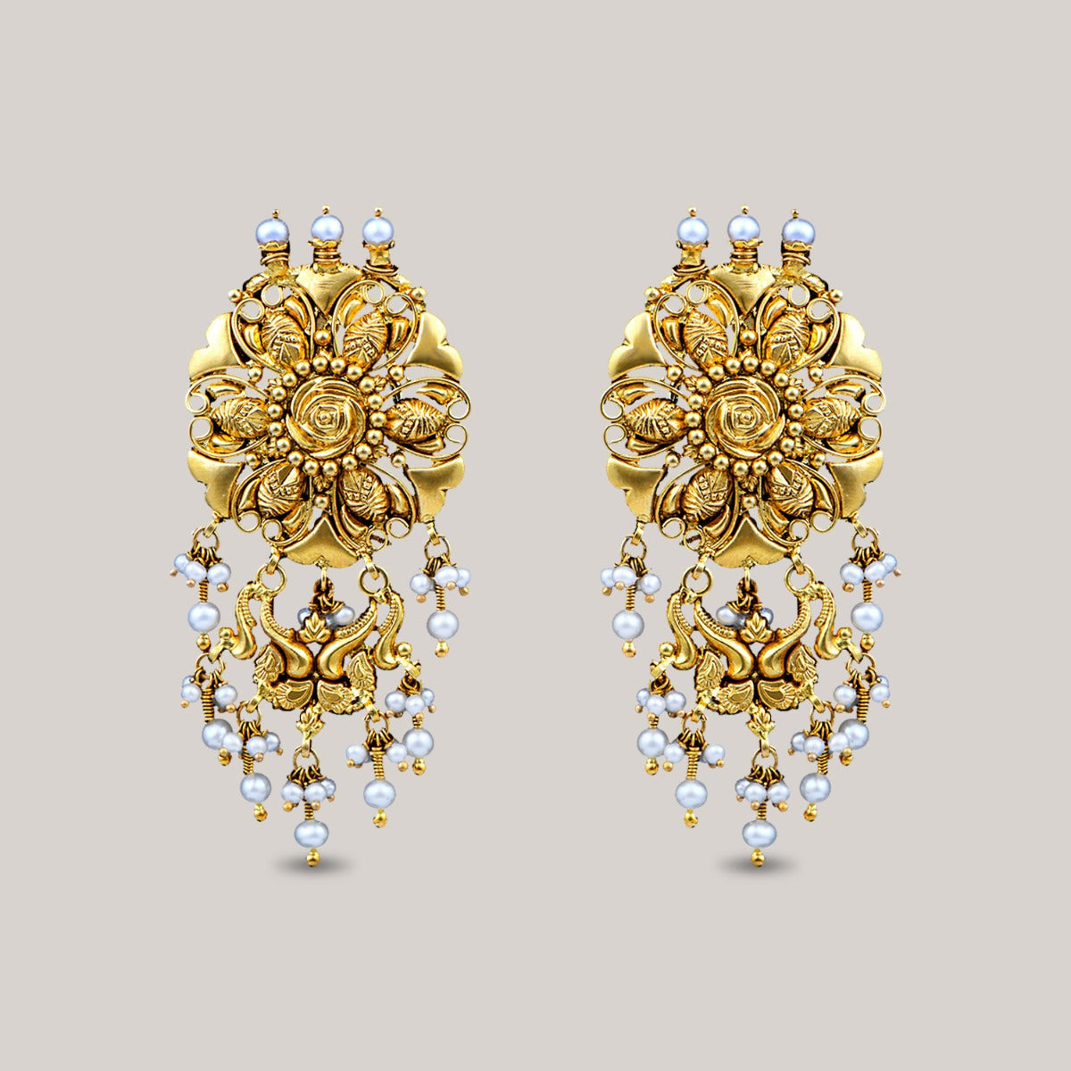 Floral Pearls Gold Earrings