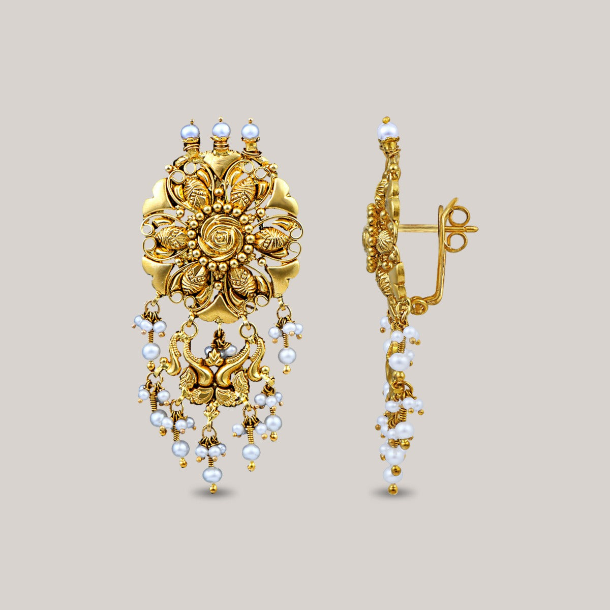 Floral Pearls Gold Earrings