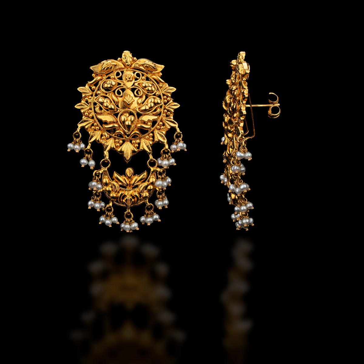 Winged Floral Gold Earrings