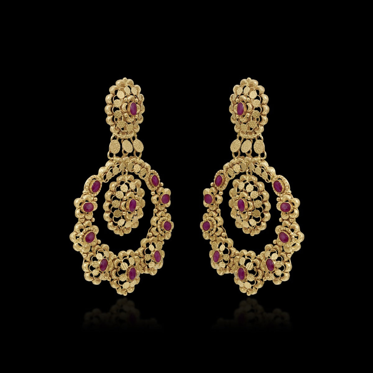 Rangoli Patterned Pink Stoned Earrings