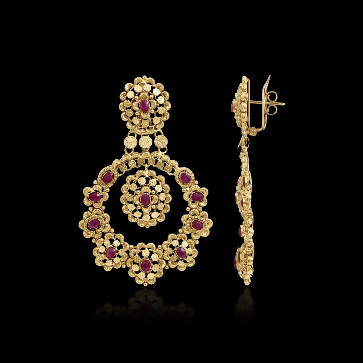 Rangoli Patterned Pink Stoned Earrings