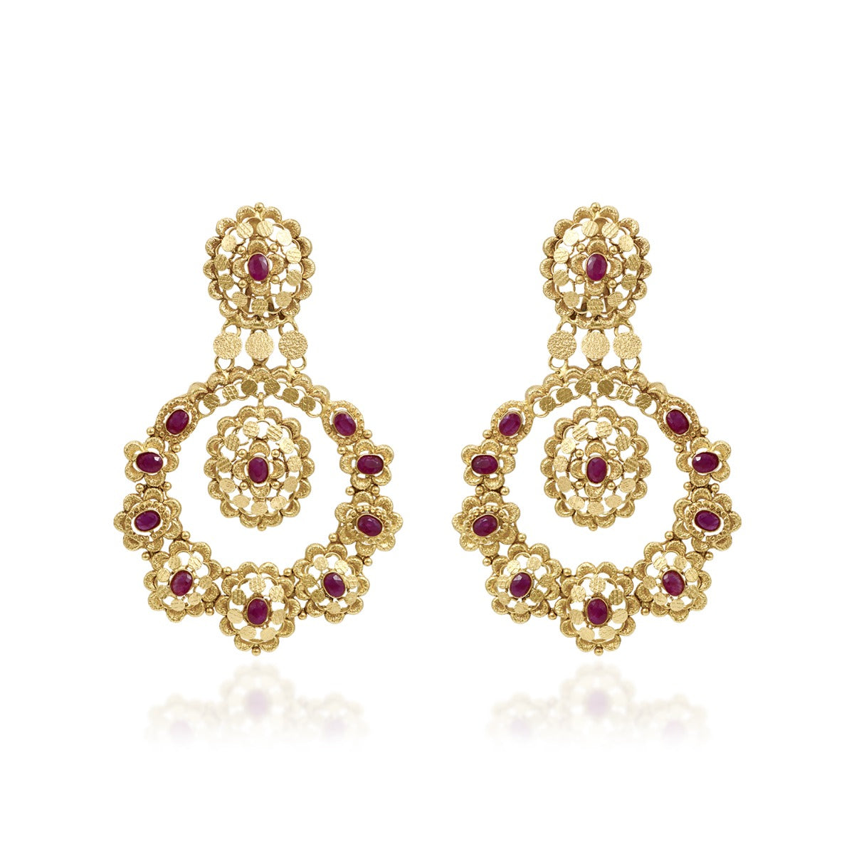 Rangoli Patterned Pink Stoned Earrings