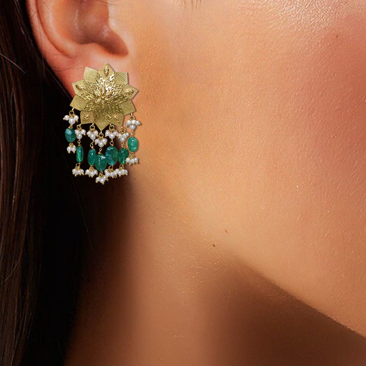 Star Floral Gold Earrings