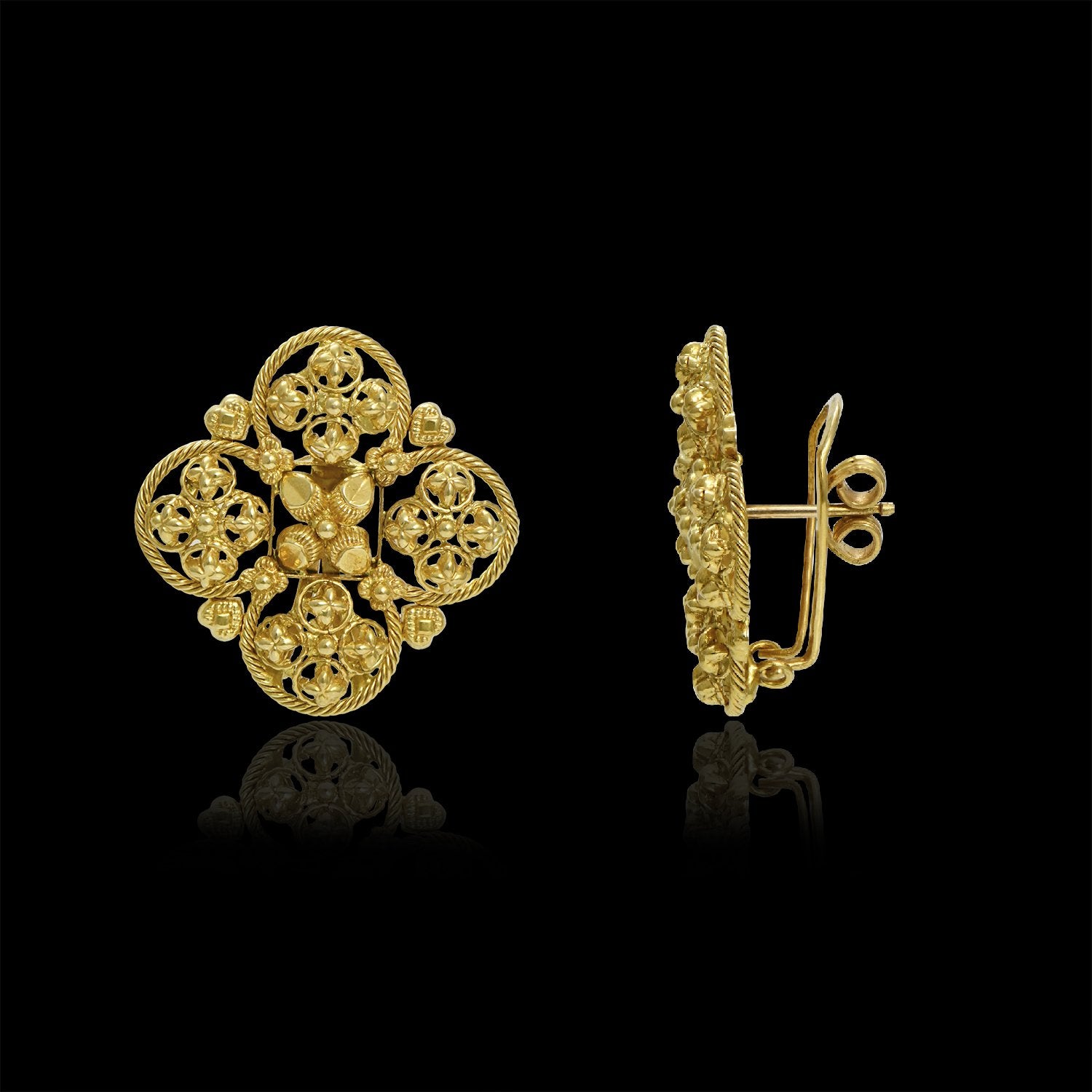 Filigree Flower Gold Earrings