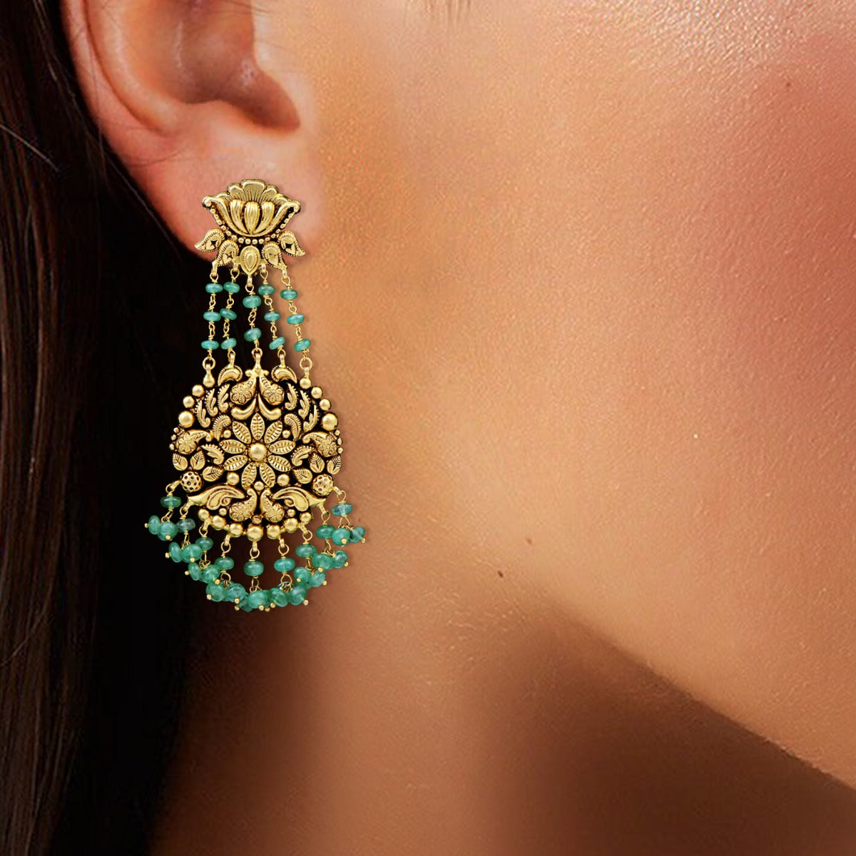 Kamal Panna Gold Earrings