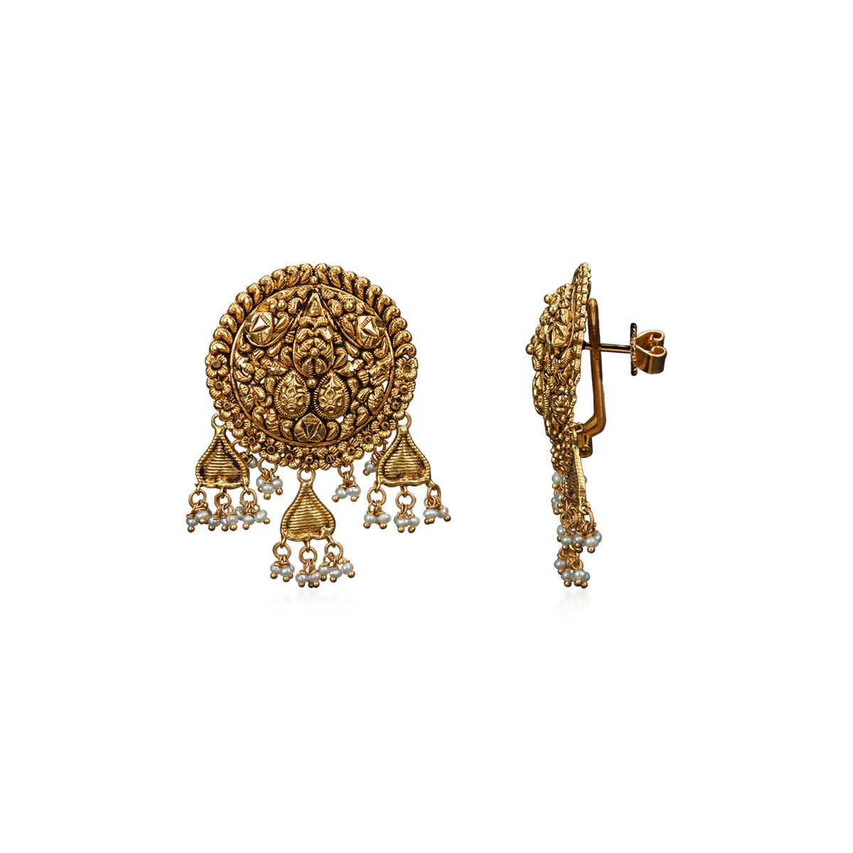 Three Winged Folksy Gold Earrings