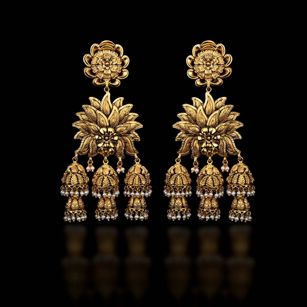 Triple Dangler Gold Earrings