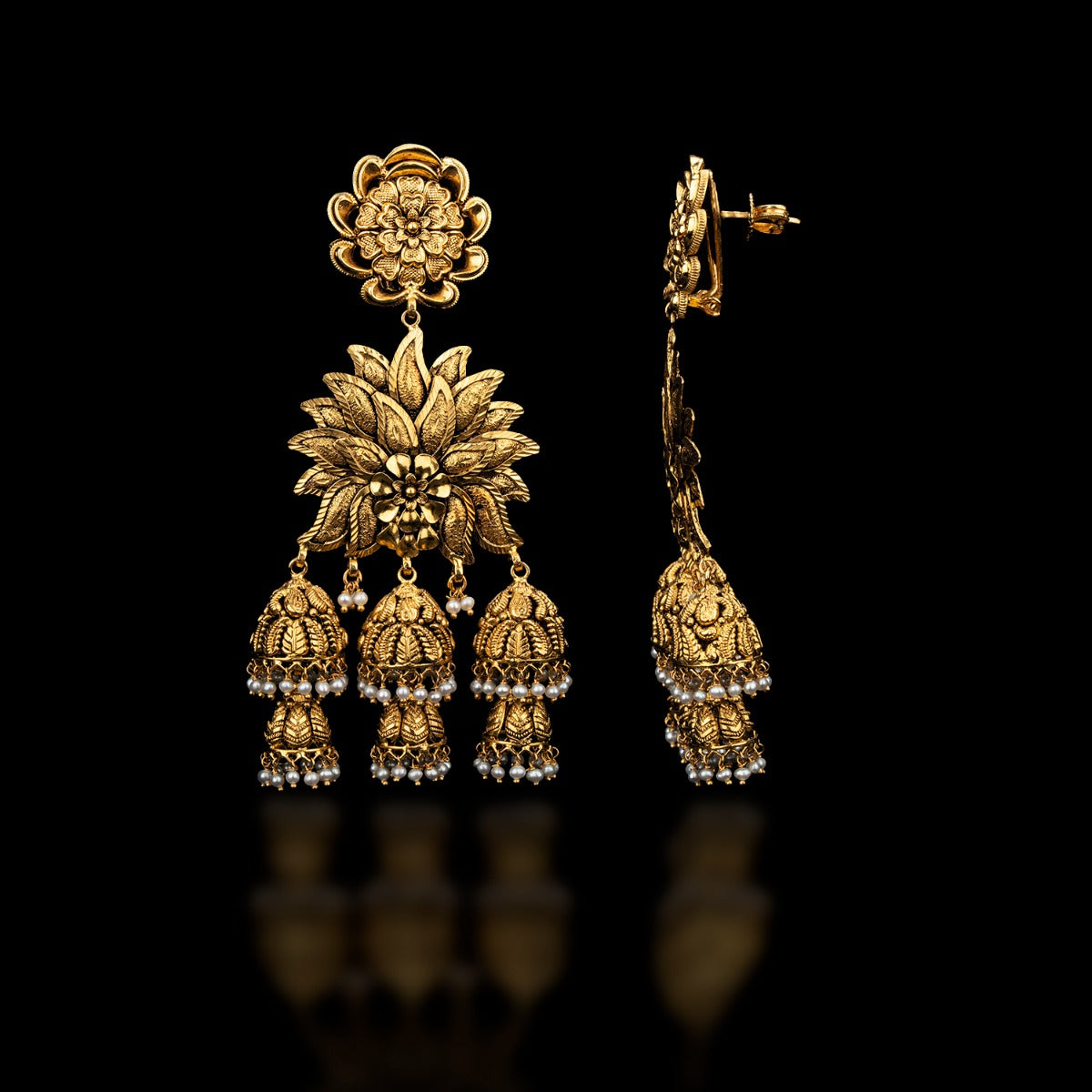 Triple Dangler Gold Earrings
